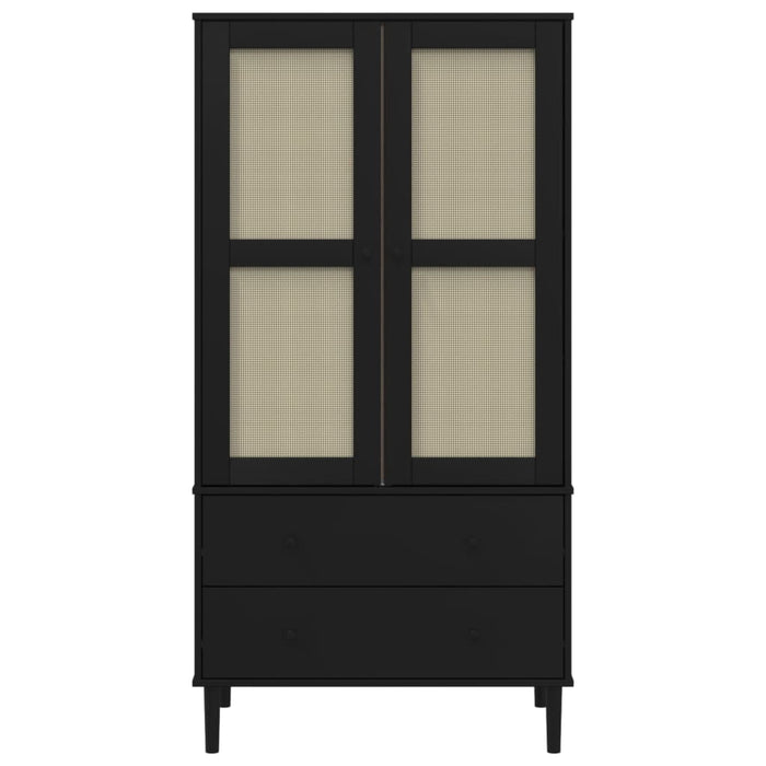 Șifonier SENJA, aspect ratan negru, 90x55x175cm, lemn masiv pin - WALTI WALTI