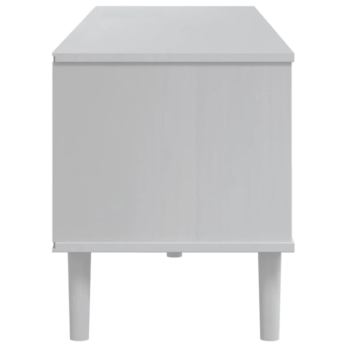 Comodă TV SENJA aspect ratan alb, 158x40x49 cm, lemn masiv pin WALTI