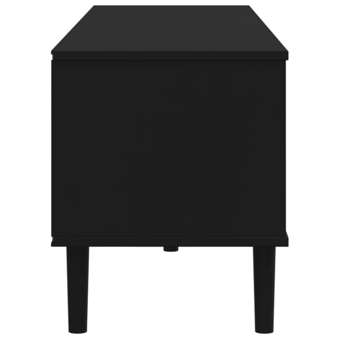 Comodă TV SENJA aspect ratan negru, 158x40x49cm, lemn masiv pin WALTI