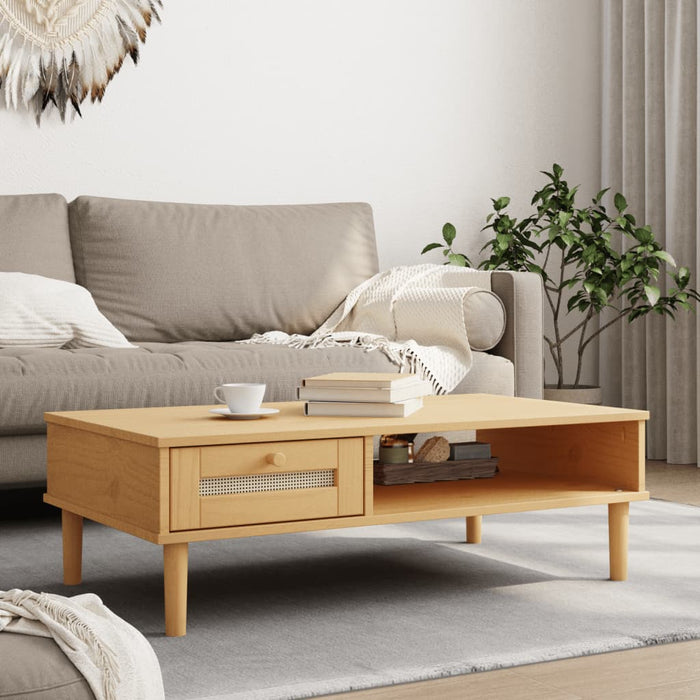 Masă de cafea SENJA aspect ratan maro 100x55x33 cm lemn masiv - WALTI WALTI