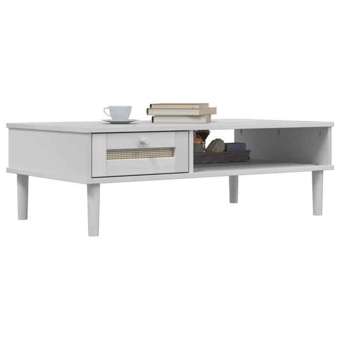 Masă de cafea SENJA aspect ratan alb 100x55x33 cm lemn masiv - WALTI WALTI
