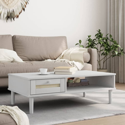 Masă de cafea SENJA aspect ratan alb 100x55x33 cm lemn masiv - WALTI WALTI