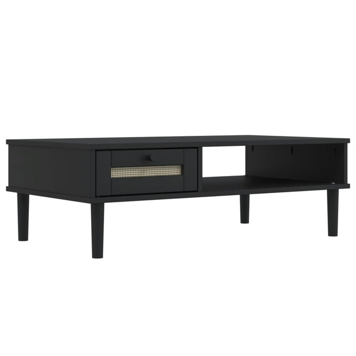 Masă de cafea SENJA aspect ratan negru 100x55x33 cm lemn masiv WALTI