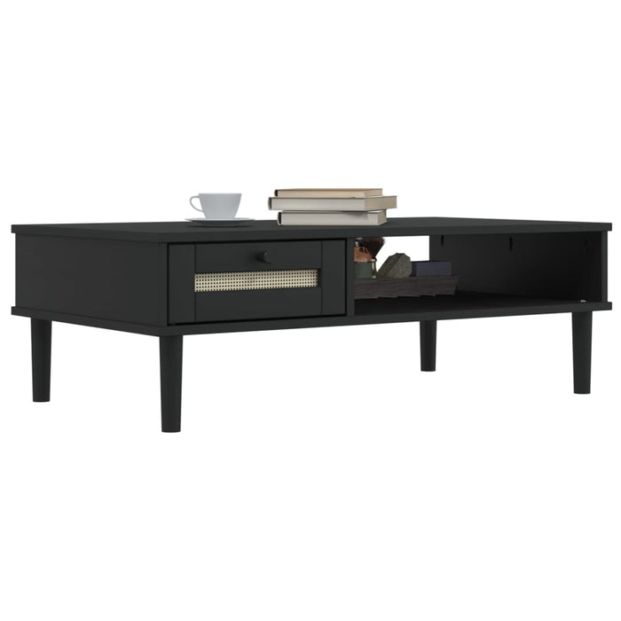 Masă de cafea SENJA aspect ratan negru 100x55x33 cm lemn masiv WALTI