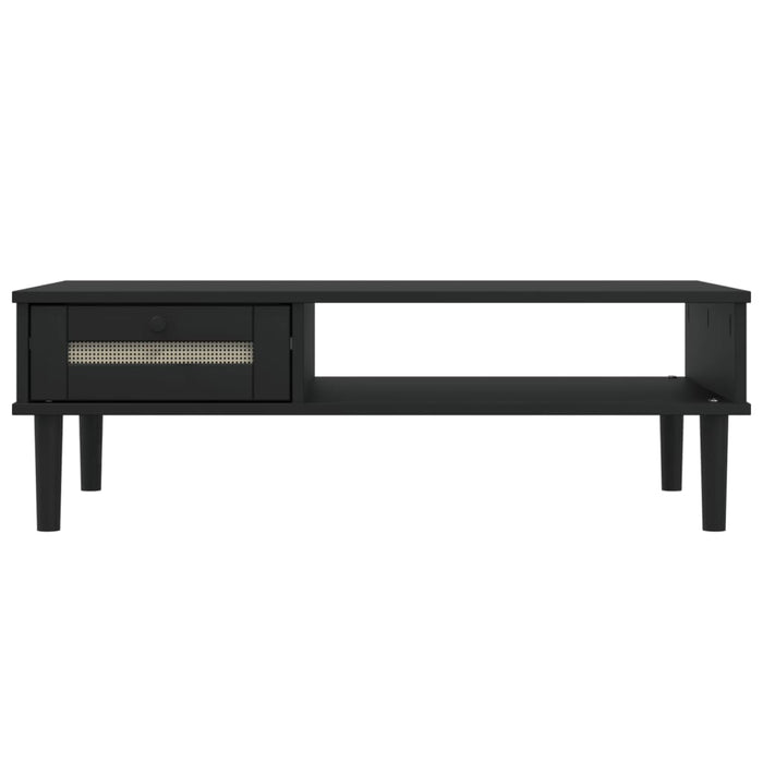 Masă de cafea SENJA aspect ratan negru 100x55x33 cm lemn masiv WALTI