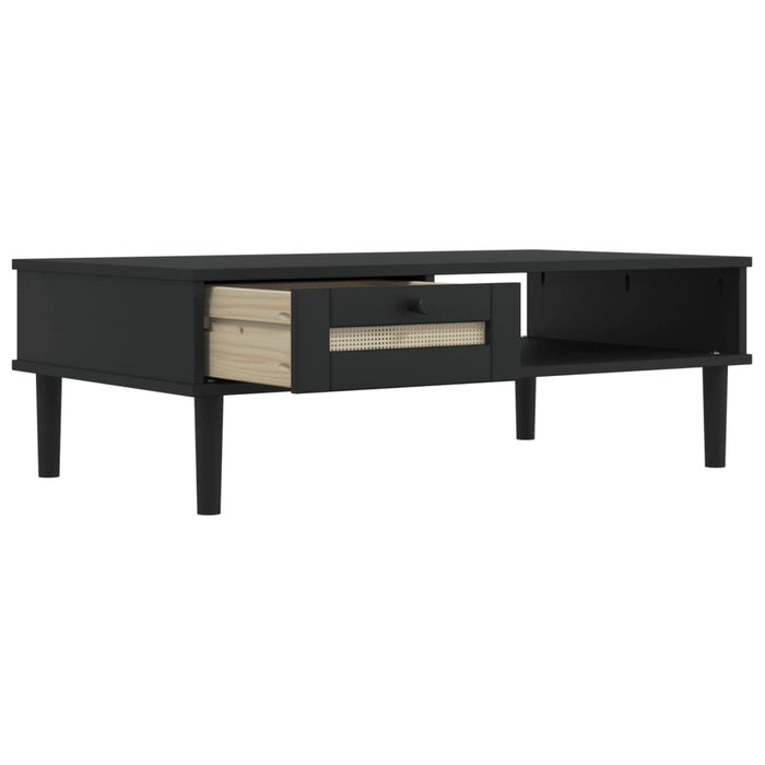 Masă de cafea SENJA aspect ratan negru 100x55x33 cm lemn masiv WALTI