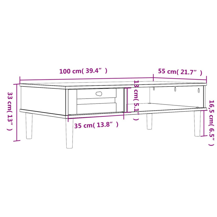 Masă de cafea SENJA aspect ratan negru 100x55x33 cm lemn masiv WALTI