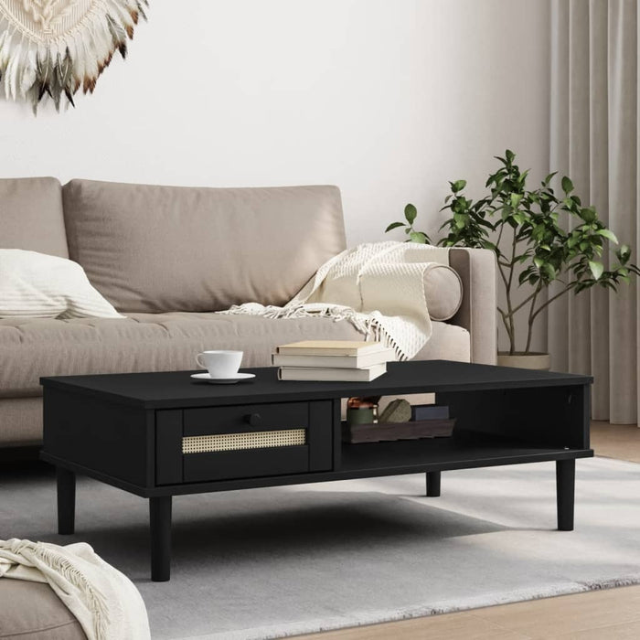 Masă de cafea SENJA aspect ratan negru 100x55x33 cm lemn masiv WALTI