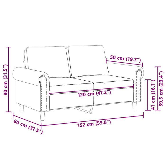 Canapea cu 2 locuri, gri deschis, 120 cm, catifea WALTI
