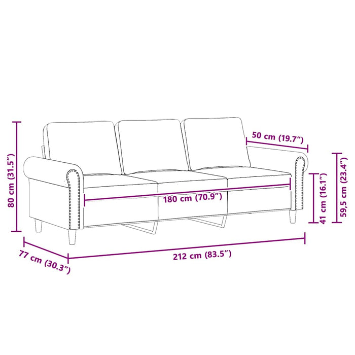 Canapea cu 3 locuri, gri deschis, material 180CM catifea WALTI