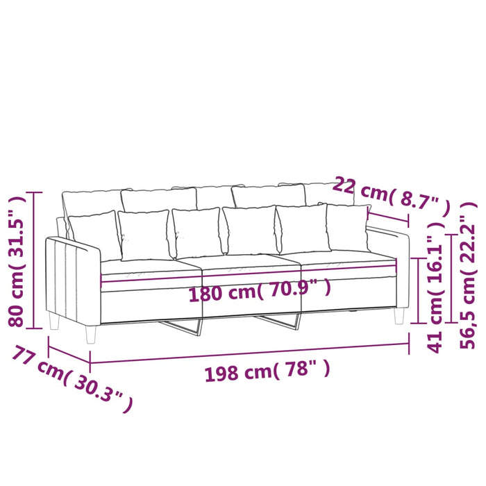 Canapea cu 3 locuri, roz, 180 cm, catifea - WALTI WALTI