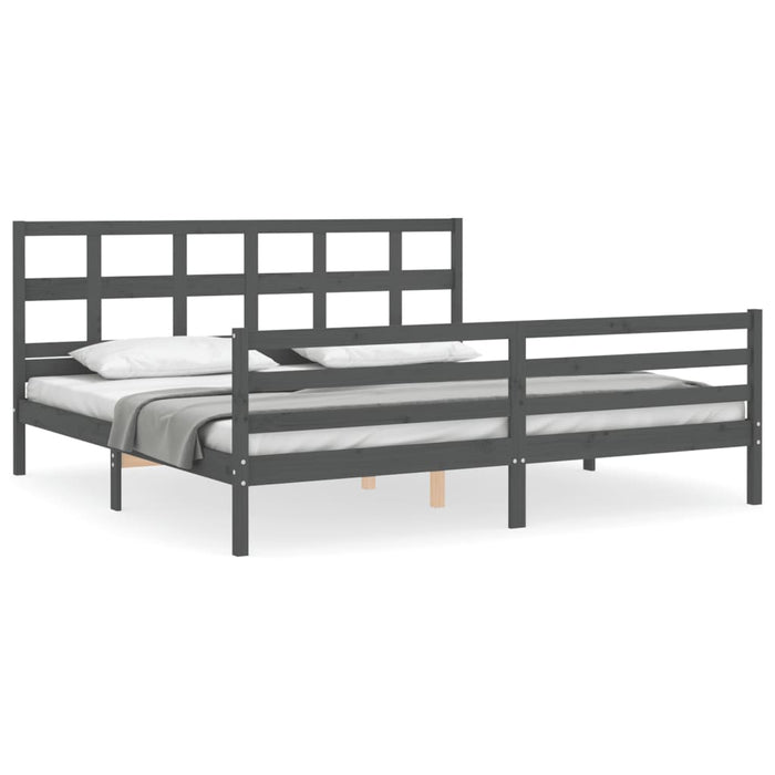 Cadru pat cu tăblie 200x200 cm, gri, lemn masiv - WALTI WALTI