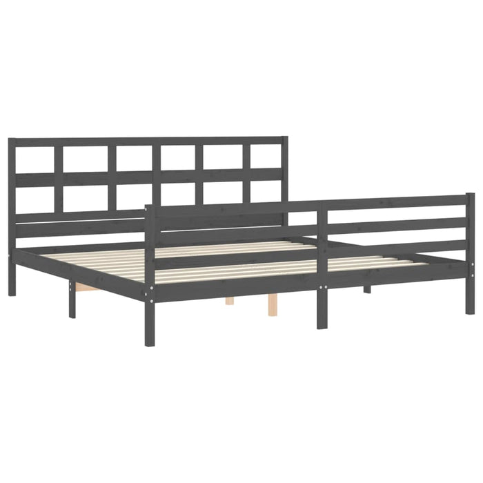 Cadru pat cu tăblie 200x200 cm, gri, lemn masiv - WALTI WALTI