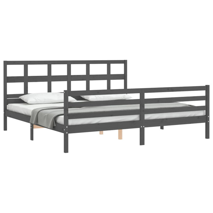 Cadru pat cu tăblie 200x200 cm, gri, lemn masiv - WALTI WALTI