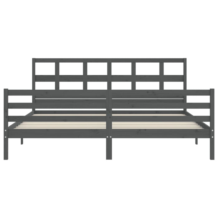 Cadru pat cu tăblie 200x200 cm, gri, lemn masiv - WALTI WALTI