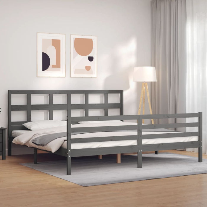Cadru pat cu tăblie 200x200 cm, gri, lemn masiv - WALTI WALTI
