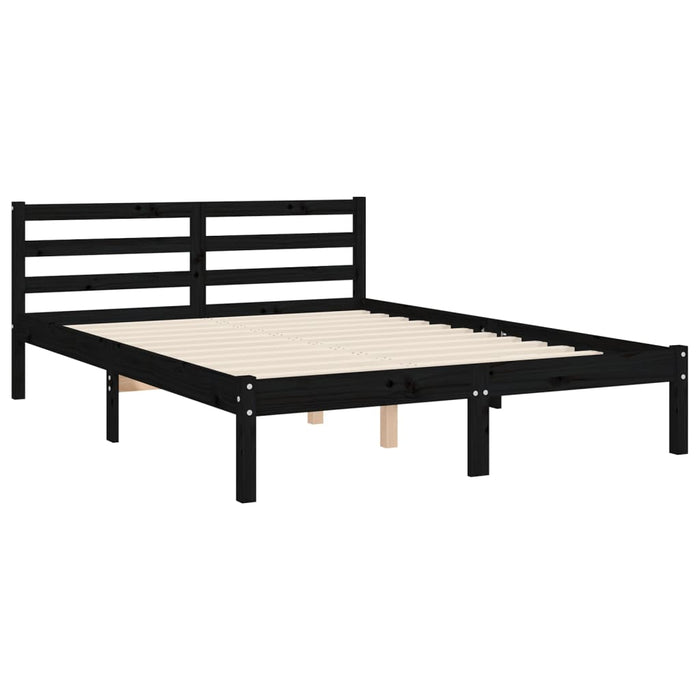 Cadru de pat cu tăblie dublu mic, negru, lemn masiv WALTI