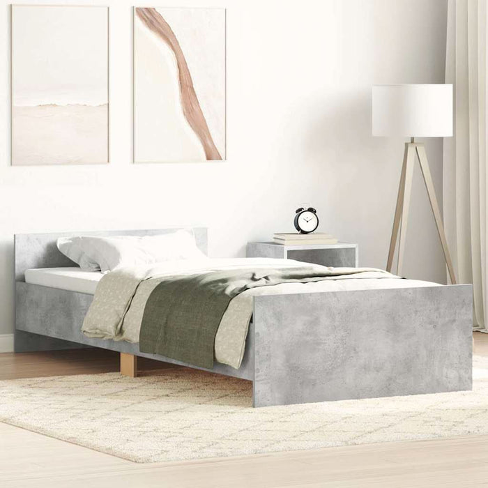 Cadru de pat mic single, gri beton, 75x190 cm, lemn prelucrat - WALTI WALTI