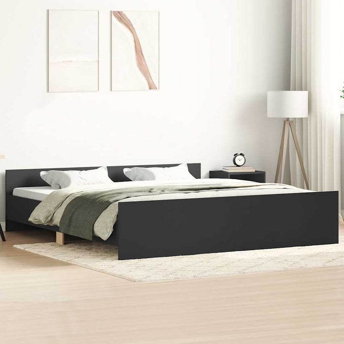 Cadru pat metalic cu tăblii de cap/picioare, negru, 200x200 cm WALTI