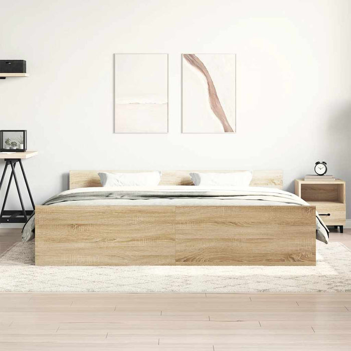 Cadru pat cu tăblie la cap/picioare, stejar sonoma, 200x200 cm - WALTI WALTI