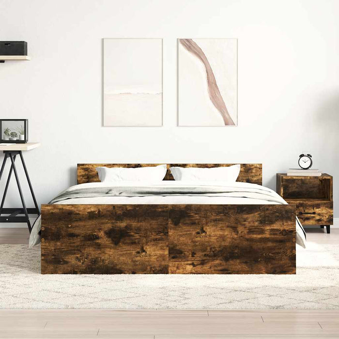 Cadru pat cu tăblie la cap/picioare, stejar fumuriu, 140x190 cm - WALTI WALTI