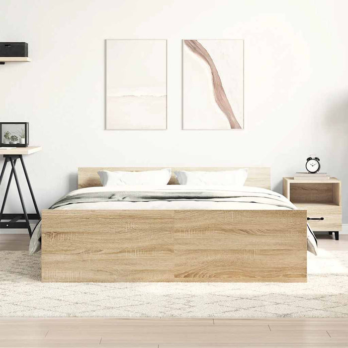 Cadru pat cu tăblie la cap/picioare, stejar sonoma, 135x190 cm - WALTI WALTI