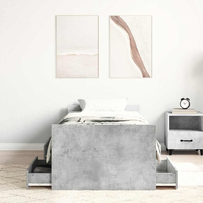 Cadru de pat cu tăblie la cap/picioare, gri beton, 90x190 cm - WALTI WALTI