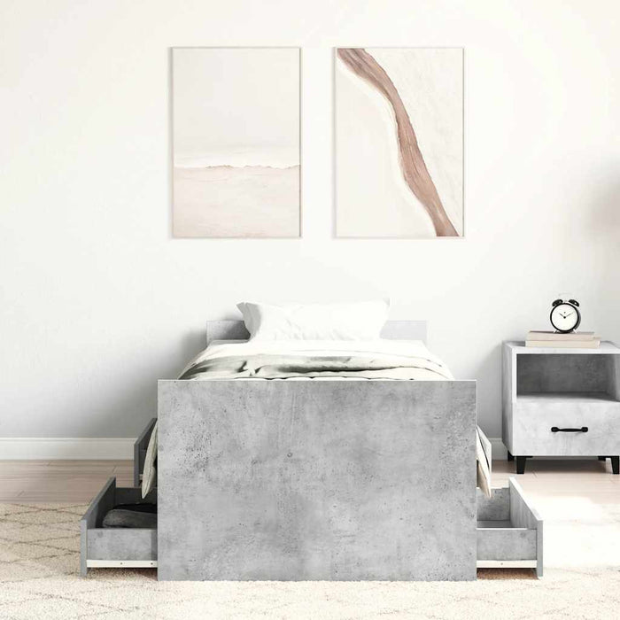 Cadru de pat cu tăblie la cap/picioare, gri beton, 75x190 cm - WALTI WALTI