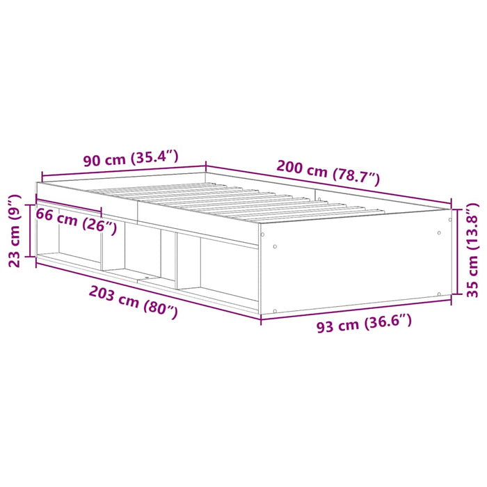 Cadru pat, sonoma gri, 90 x 200 cm - WALTI WALTI