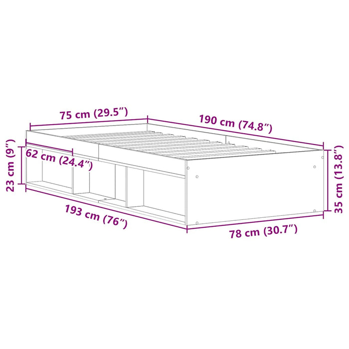 Cadru de pat mic single, stejar sonoma, 75x190 cm - WALTI WALTI