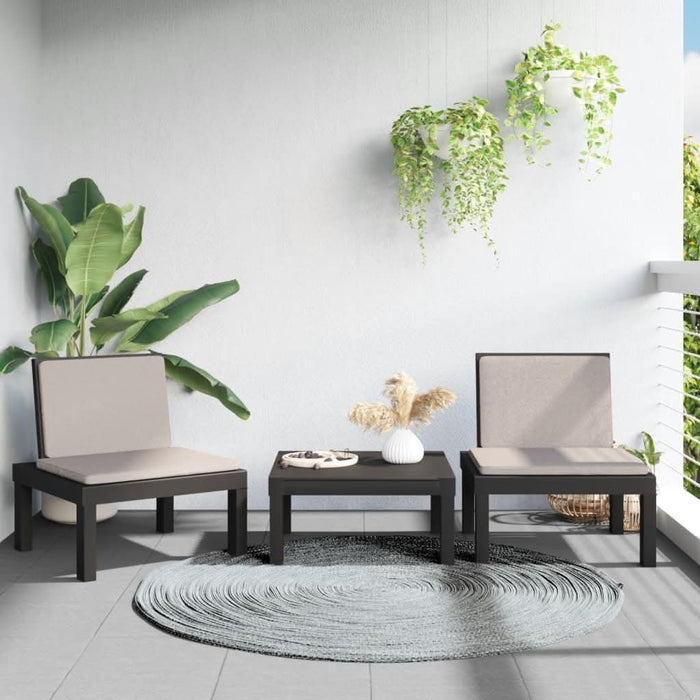 Set mobilier de grădină cu perne, 3 piese, antracit, PP - WALTI WALTI
