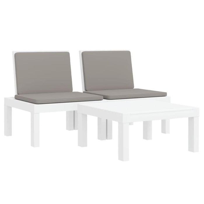 Set mobilier de grădină, 3 piese, cu perne, alb, PP - WALTI WALTI