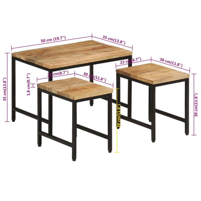 Măsuțe de cafea suprapuse, 3 buc., lemn masiv mango brut/fier - WALTI WALTI