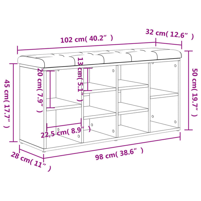 Bancă pentru pantofi stejar sonoma 102x32x50 cm lemn prelucrat WALTI