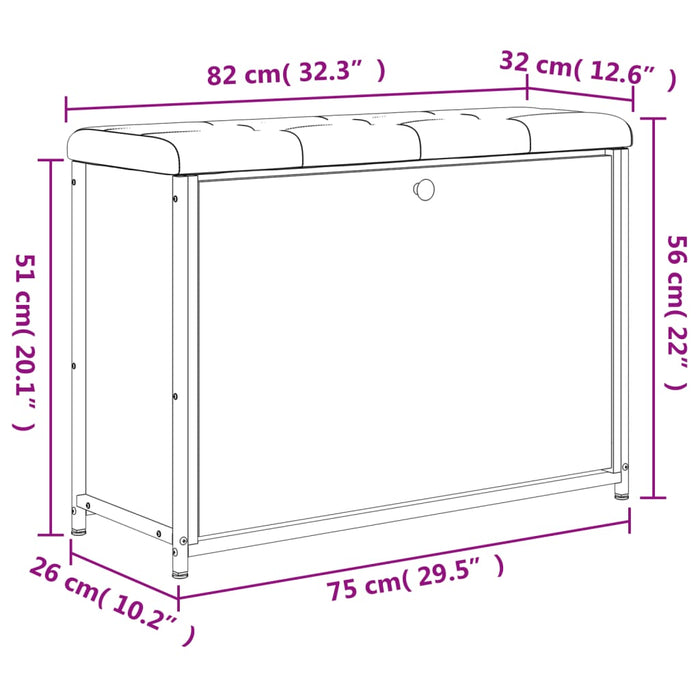 Bancă pantofi cu sertar rabatabil, negru, 82x32x56 cm WALTI