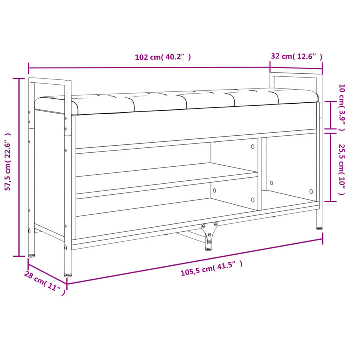 Bancă de pantofi, stejar fumuriu 105,5x32x57,5cm lemn prelucrat WALTI