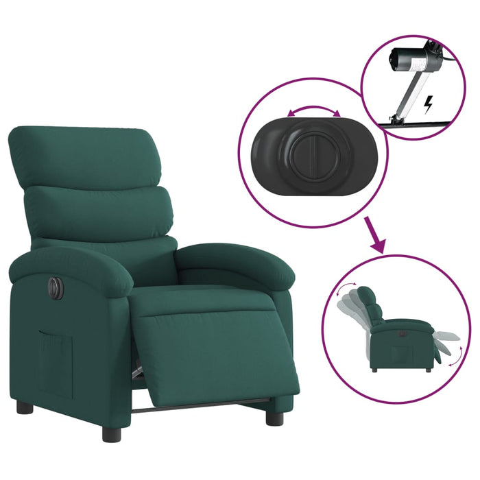 Fotoliu rabatabil electric, verde închis, material textil WALTI