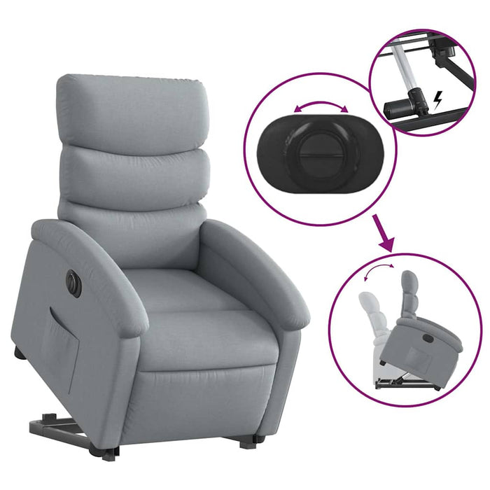 Fotoliu electric rabatabil cu ridicare, gri deschis, textil WALTI