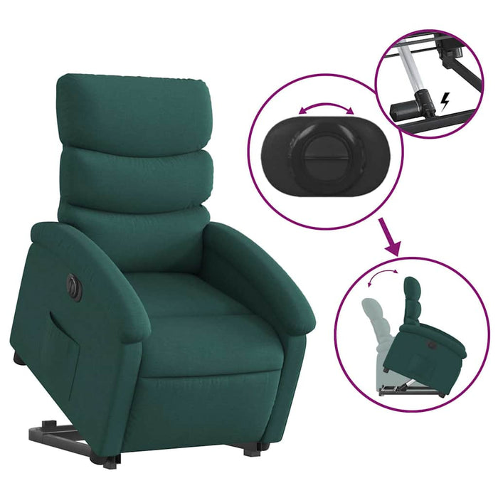 Fotoliu electric rabatabil cu ridicare, verde închis, textil WALTI