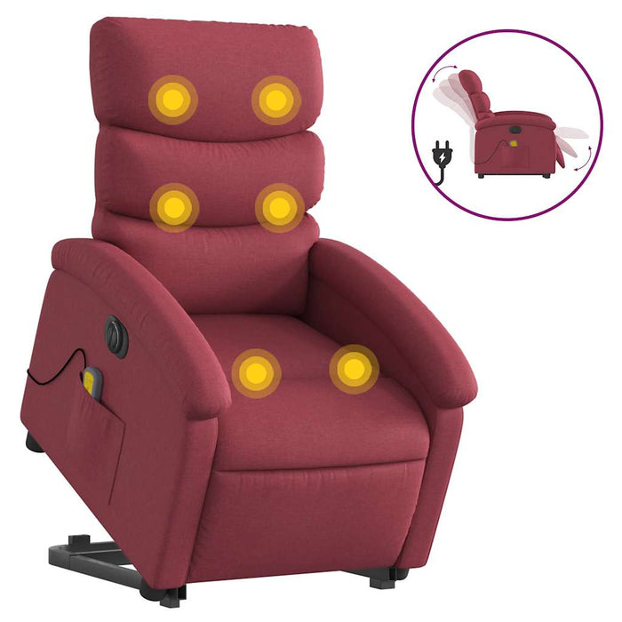 Fotoliu de masaj electric rabatabil cu ridicare roșu vin textil - WALTI WALTI