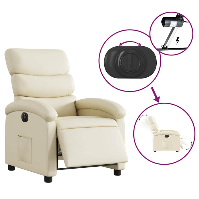 Fotoliu rabatabil electric, crem, piele ecologică - WALTI WALTI