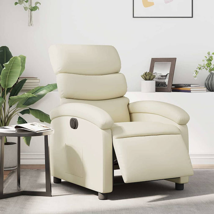 Fotoliu rabatabil electric, crem, piele ecologică - WALTI WALTI