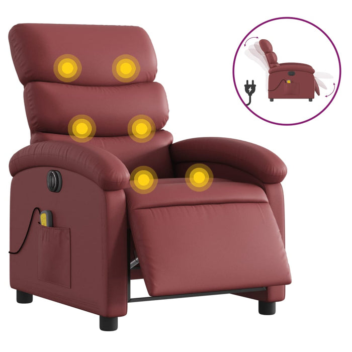 Fotoliu de masaj electric rabatabil, roșu vin, piele ecologică - WALTI WALTI
