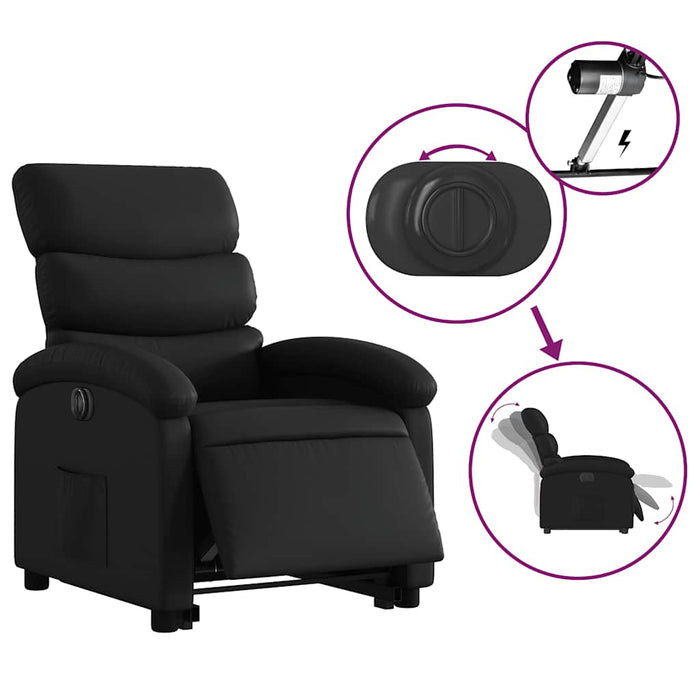 Fotoliu rabatabil electric cu ridicare, negru, piele ecologică - WALTI WALTI