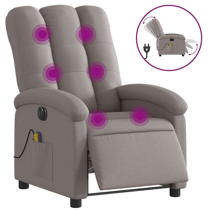 Fotoliu electric de masaj rabatabil, gri taupe, textil - WALTI WALTI