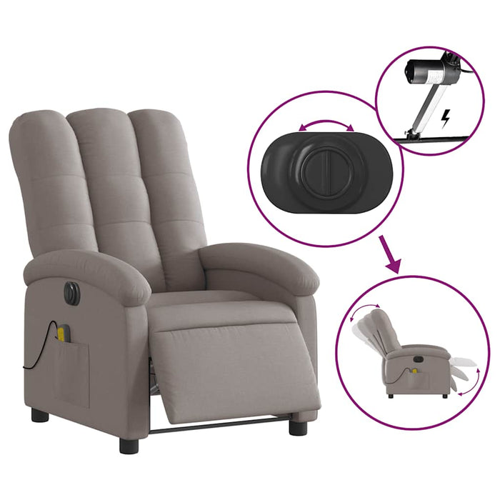 Fotoliu electric de masaj rabatabil, gri taupe, textil - WALTI WALTI