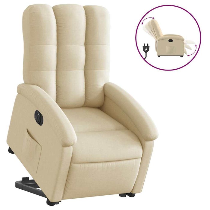 Fotoliu electric rabatabil cu ridicare, crem, textil - WALTI WALTI