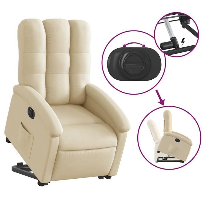 Fotoliu electric rabatabil cu ridicare, crem, textil - WALTI WALTI