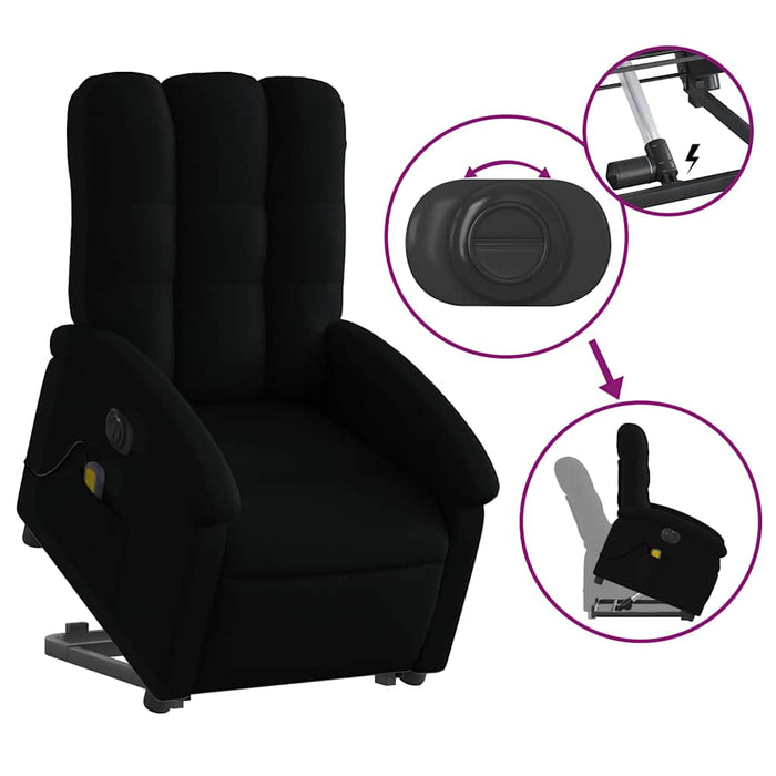 Fotoliu electric de masaj rabatabil cu ridicare, negru, textil WALTI