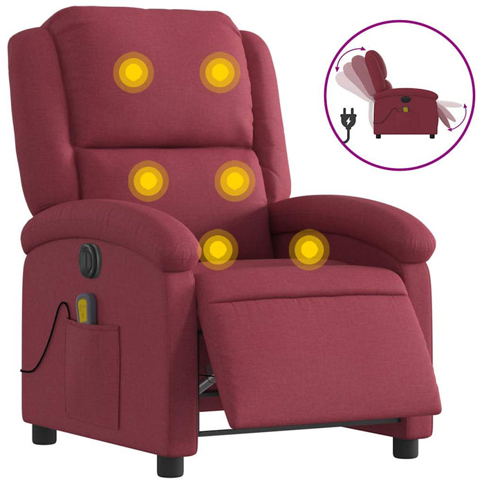 Fotoliu electric de masaj rabatabil, roșu vin, textil WALTI